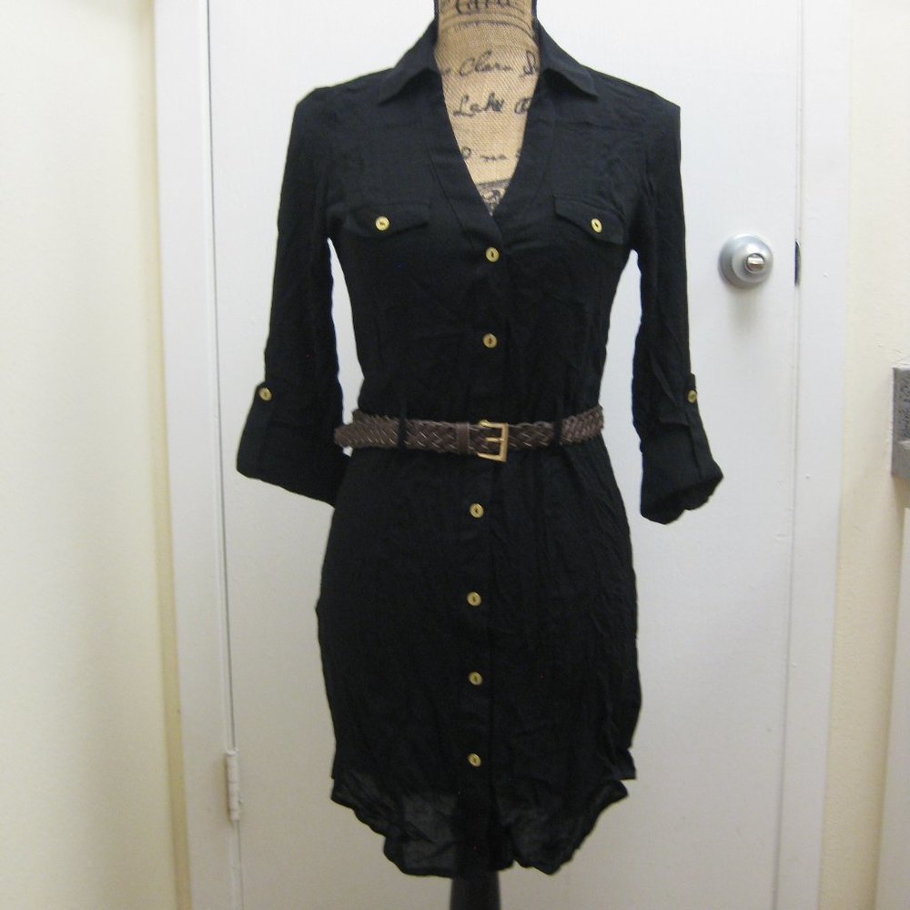 NWT Guess black button-up belted shirt dress XS